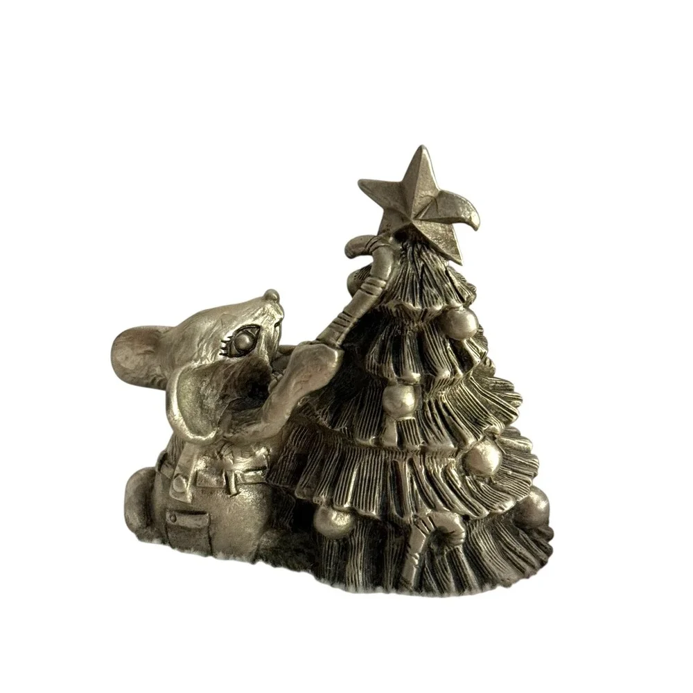 Vintage Hudson Pewter Mouse Trimming the Tree Figurine 1982‎ Next Day Ship
